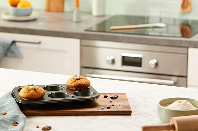 Lifetime CE2601035 - 6-Cavity Muffin Pan, Metal, 32 cm, Black
