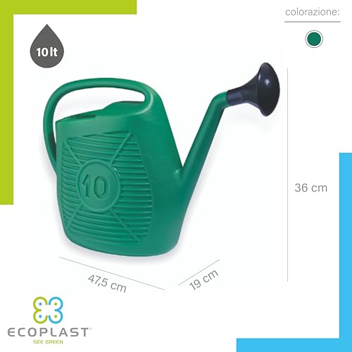 Ecoplast Watering Can, Ideal for Gardening, Plants and Flowers, Easy to Use, Resistant, Long-lasting and Non-deformable, with Shower Head Included, Made in Italy