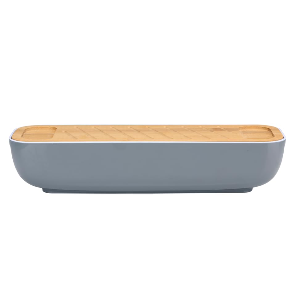 Alpina Bread bin with lid/bamboo cutting board, handles, 40 x 12.2 x 8.5 cm, grey