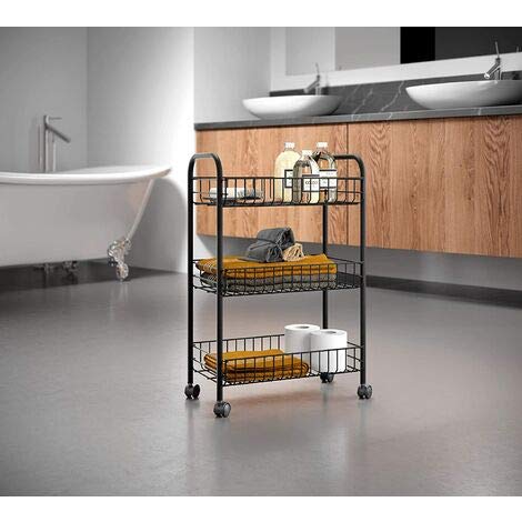 Carrello Cucina Carrellino Trolley Multiuso Porta Frutta Portaverdura Portatutto Carrello Salvaspazio in Metallo con 3 Cestini Rettangolari 4 Ruote 3 Colori 41 x 26 x 64 cm