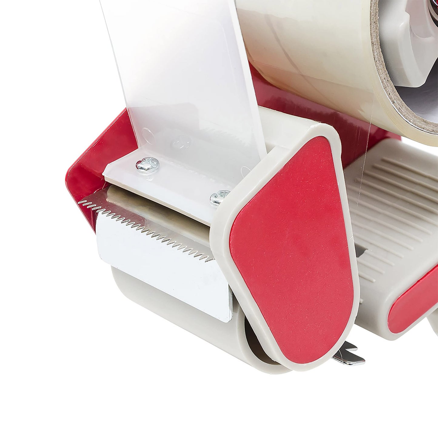 Set of 2 Tape Dispensers, Manual Packaging Tape Dispenser, 50mm Roll Holder, Red/Grey