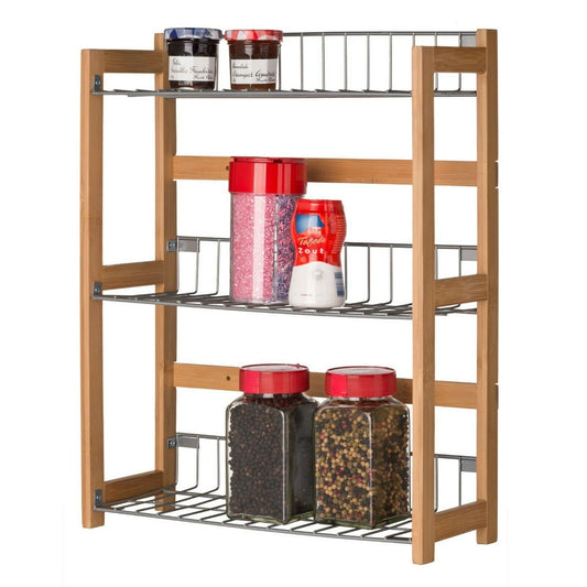 Kitchen Shelf with 3 Shelves in Wood and Metal for Food Pantry 33x42h cm