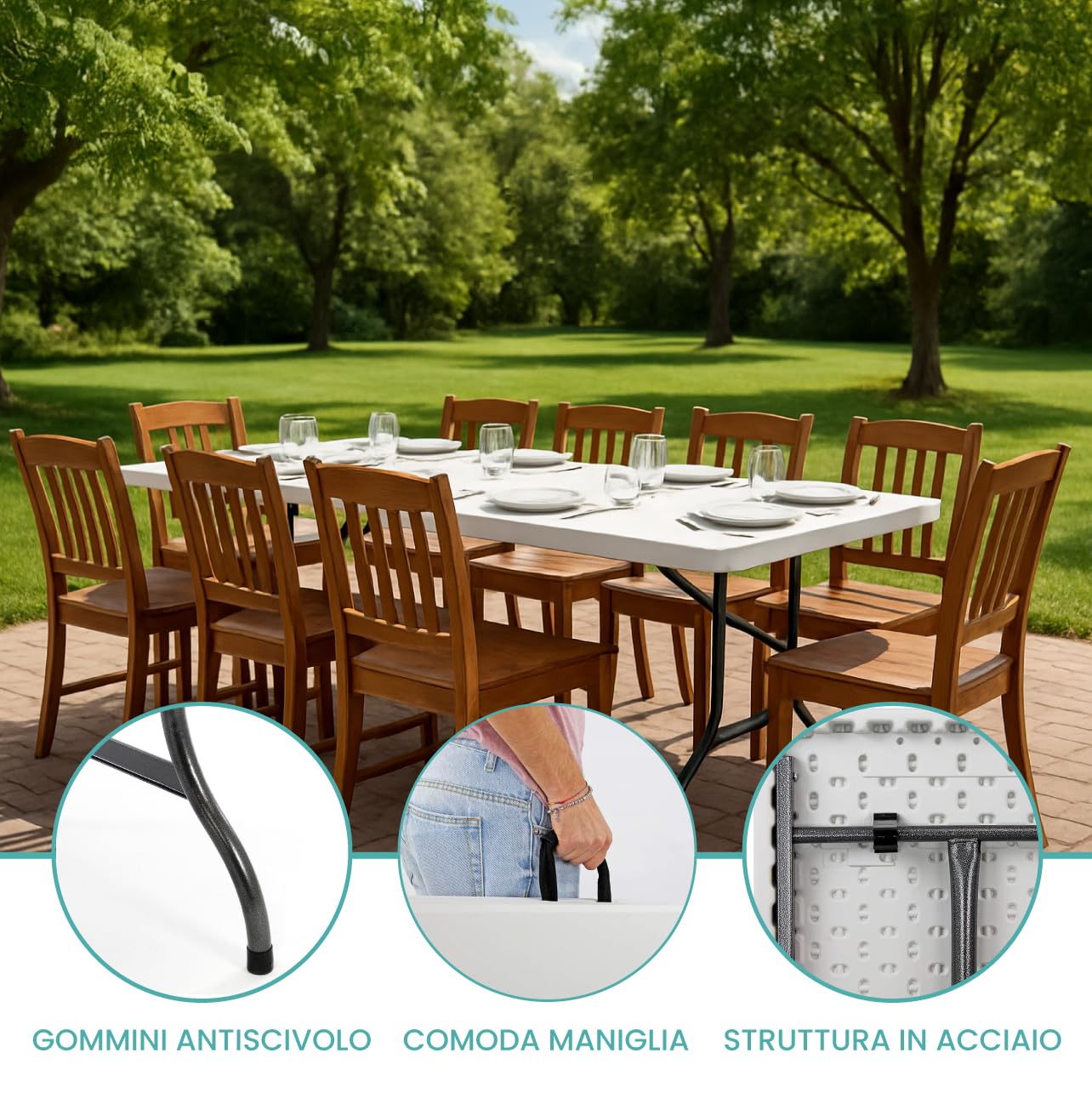 Brigros - Folding Garden Table Perfect as a Camping Table, Buffet Table, or Kitchen Table | Space-Saving Folding Suitcase Tables with Handles