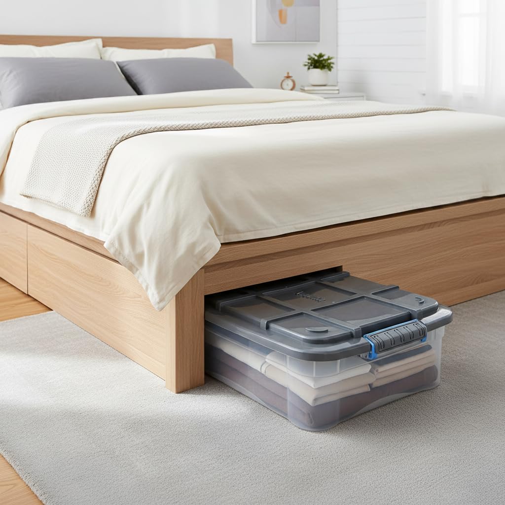 Extra Strong Cargo Storage Box: Durable space-saving box, ideal as a storage container for the living room and bedroom. Multipurpose, 20 liter capacity, dimensions 58 x 38.5 x 15 cm.