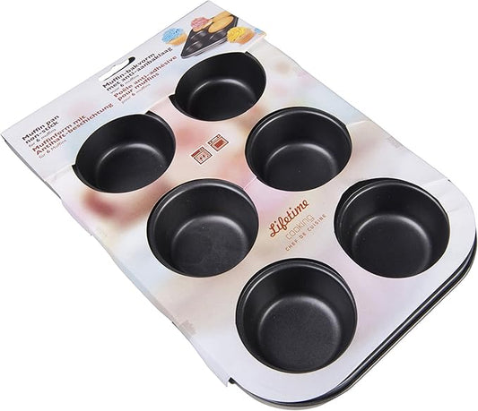 Lifetime CE2601035 - 6-Cavity Muffin Pan, Metal, 32 cm, Black