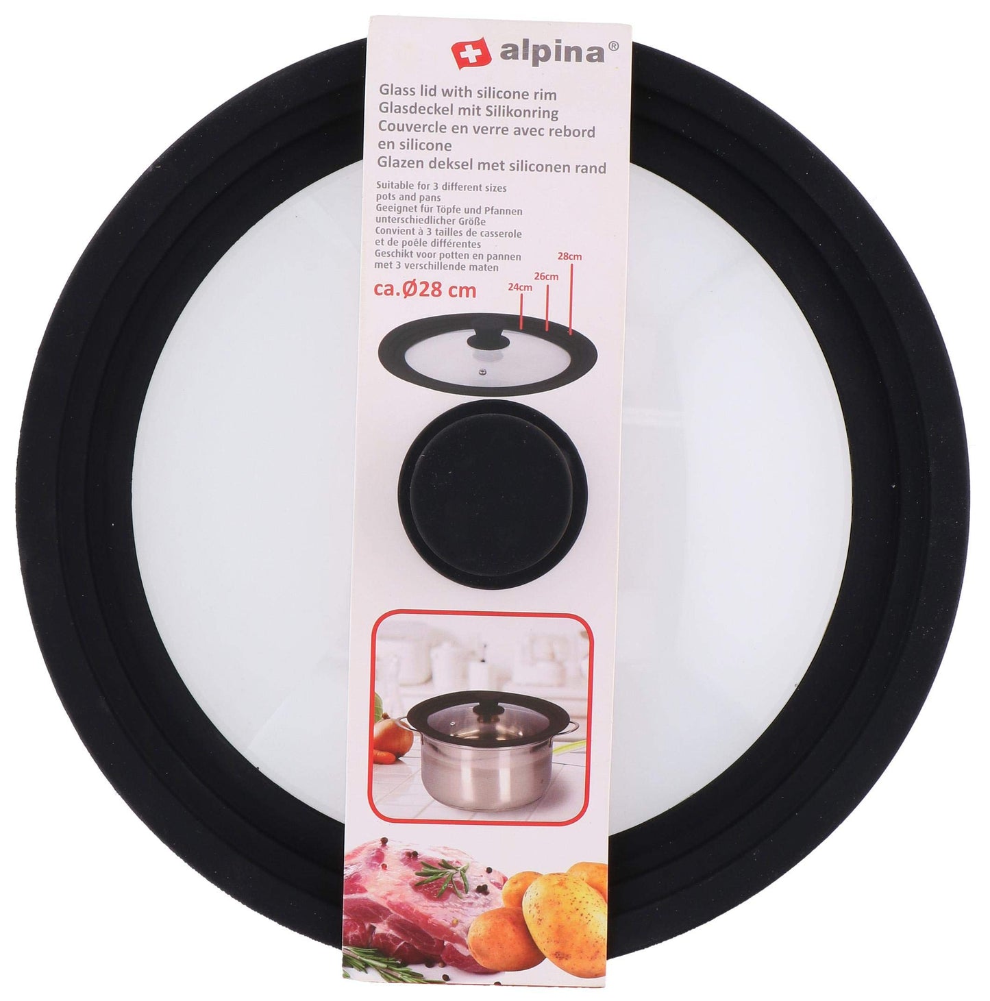 alpina Universal Lid - Silicone Lid for Pots - Universal Silicone Lid - Pan Lids 24 cm/26 cm/28 cm - Universal Lids for Pots