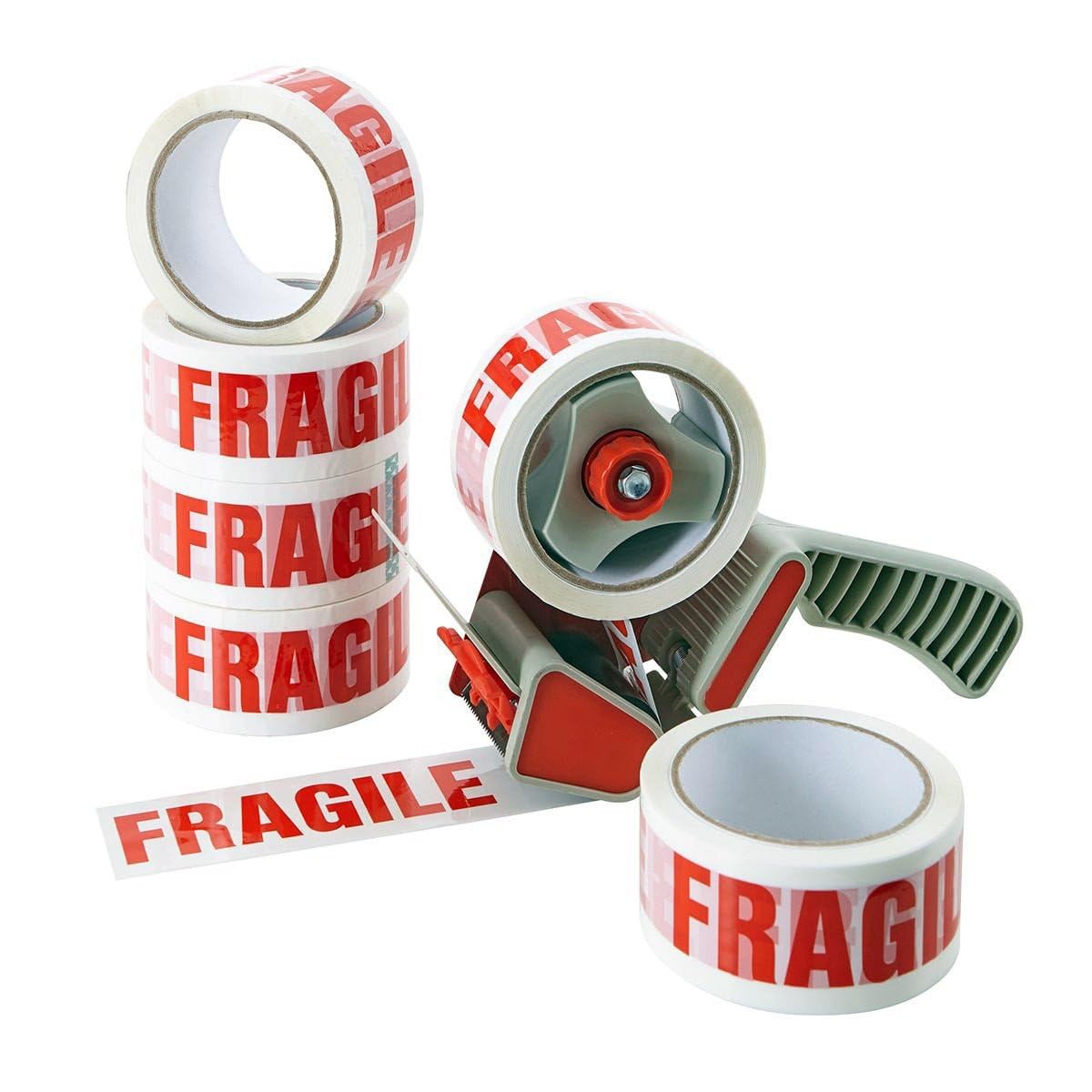 FERCASASHOP® Fragile Tape, White, 50 mm x 66 m, for Packaging, Shipping and Moving