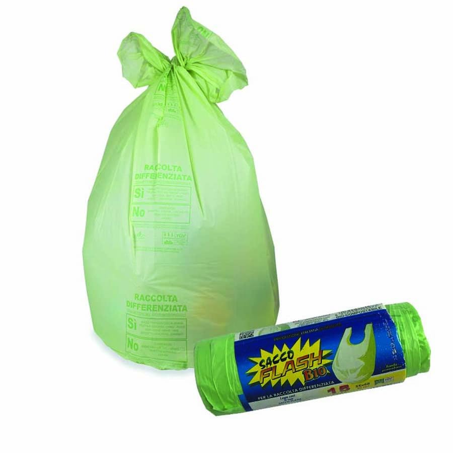 Sacchetti Biodegradabili f.to 55 x 68 da 30 Litri, Sacchi Raccolta Umido Salvagoccia con Manico lungo, Sacchi Organico compostabili e biodegradabili colore verde