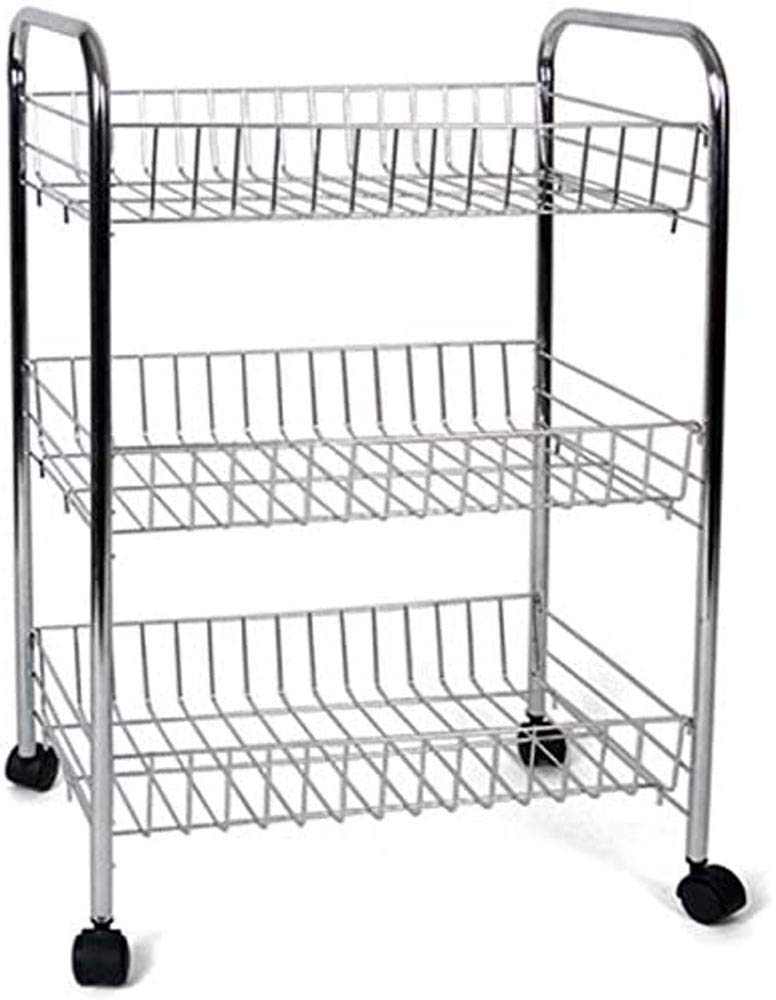 Carrello Cucina Carrellino Trolley Multiuso Porta Frutta Portaverdura Portatutto Carrello Salvaspazio in Metallo con 3 Cestini Rettangolari 4 Ruote 3 Colori 41 x 26 x 64 cm