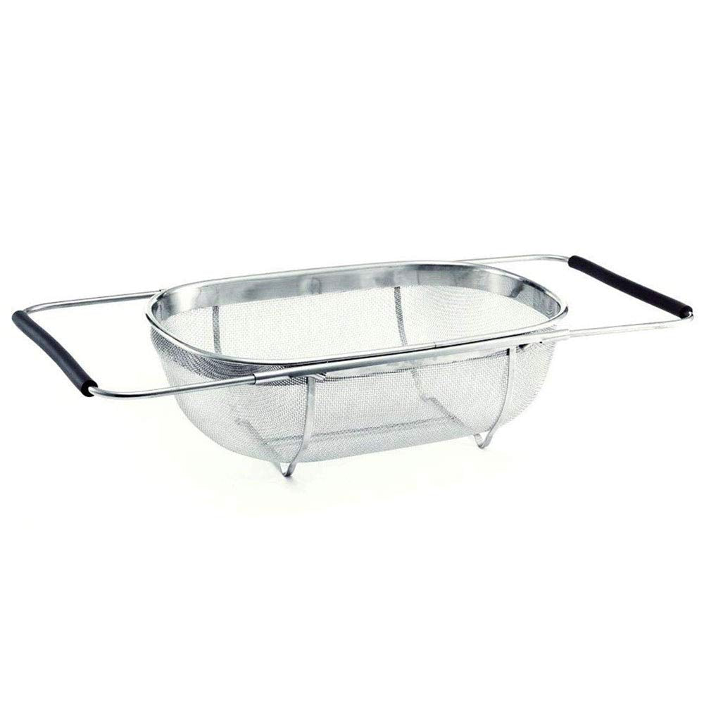 BAKAJI Expandable Colander Basket for Kitchen Sink Vegetable Fruit Washer in Stainless Steel with Extendable Handles up to 55cm Kitchen Accessories