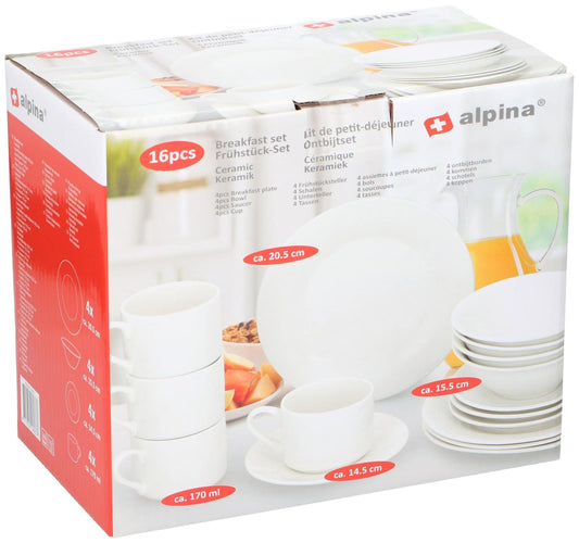 Set Colazione 16 Pezzi - Piatti Ø20,5/15,5/14,5cm per 4 Persone