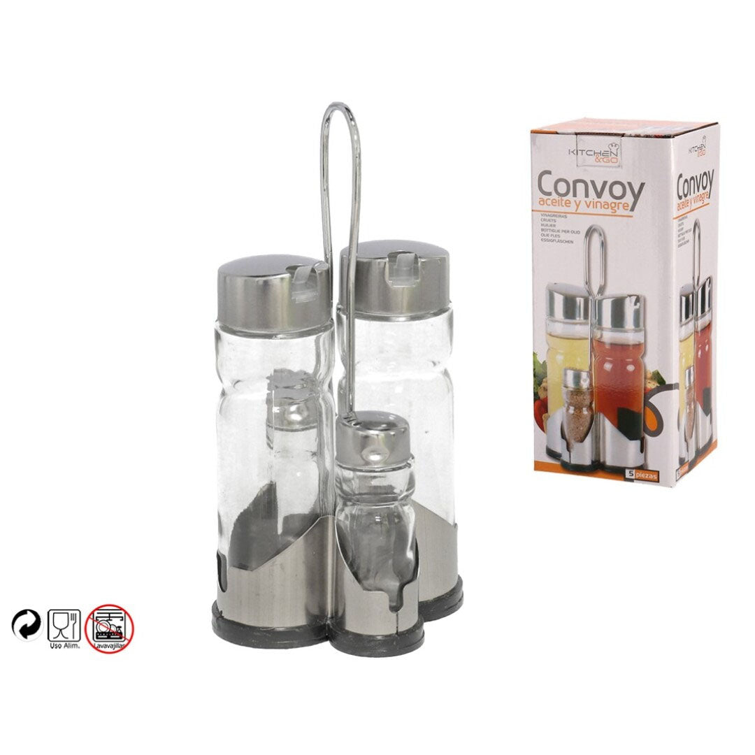 Set Menage da Tavola Convoy - Olio, Aceto, Sale e Pepe con Supporto