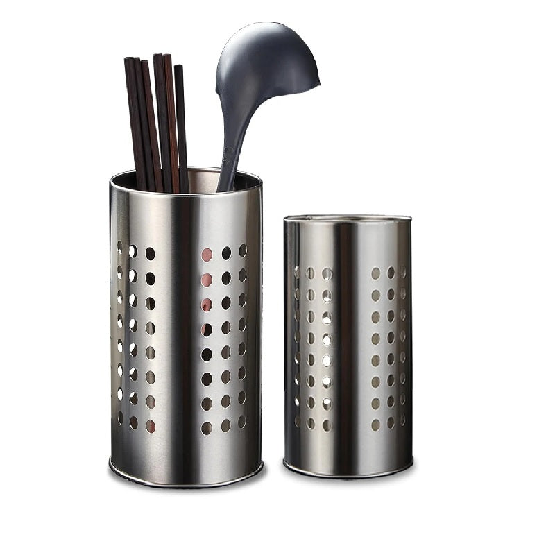 FERCASASHOP Metal Cutlery Holder, Set of 2, 16x10 cm and 18x12 cm, Silver Utensil Holder for Chopsticks, Knives, Forks, Scissors