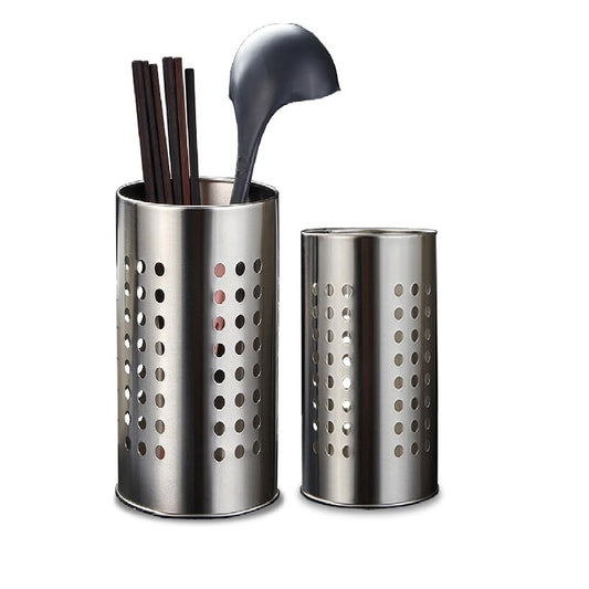 FERCASASHOP Metal Cutlery Holder, Set of 2, 16x10 cm and 18x12 cm, Silver Utensil Holder for Chopsticks, Knives, Forks, Scissors