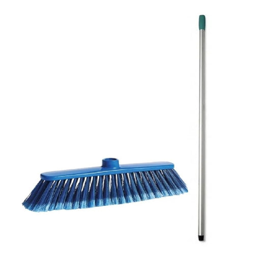 Fercasashop Blumarea Broom, Floor Cleaning - Tiles, Concrete, Nylon, Blue Color, Professional, for Hotels and Restaurants complete with aluminum handle 140 cm