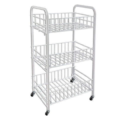 Kitchen Cart Multipurpose Trolley Fruit Holder Vegetable Holder Space-Saving Metal Cart with 3 Rectangular Baskets 4 Wheels 3 Colors 41 x 26 x 64 cm