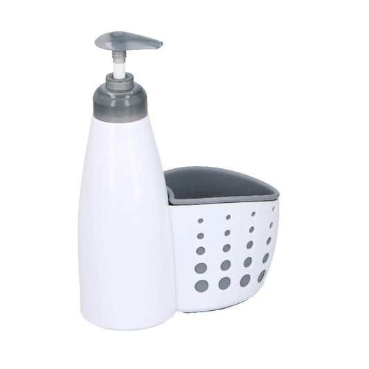 Alpina White Dispenser for Detergent or Liquid Soap with Holder for Utensils, for Kitchen or Bathroom