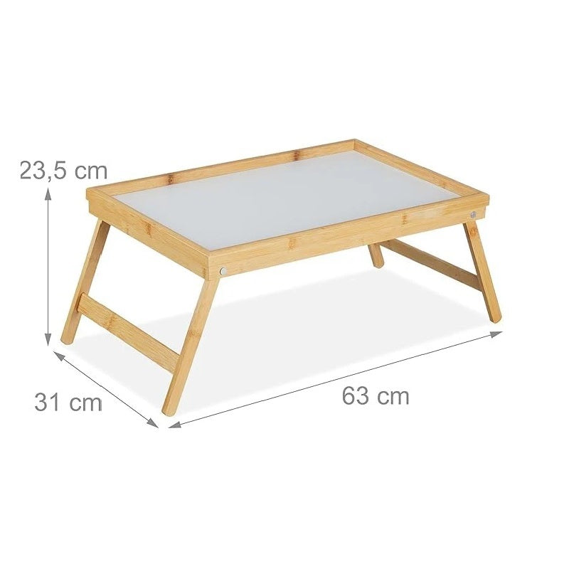 FERCASASHOP - Bed Tray, Armchair Tray, Folding Bamboo Tray, Breakfast Tray, with Folding Legs, Natural Color, Brown, 31x50x23.5 cm