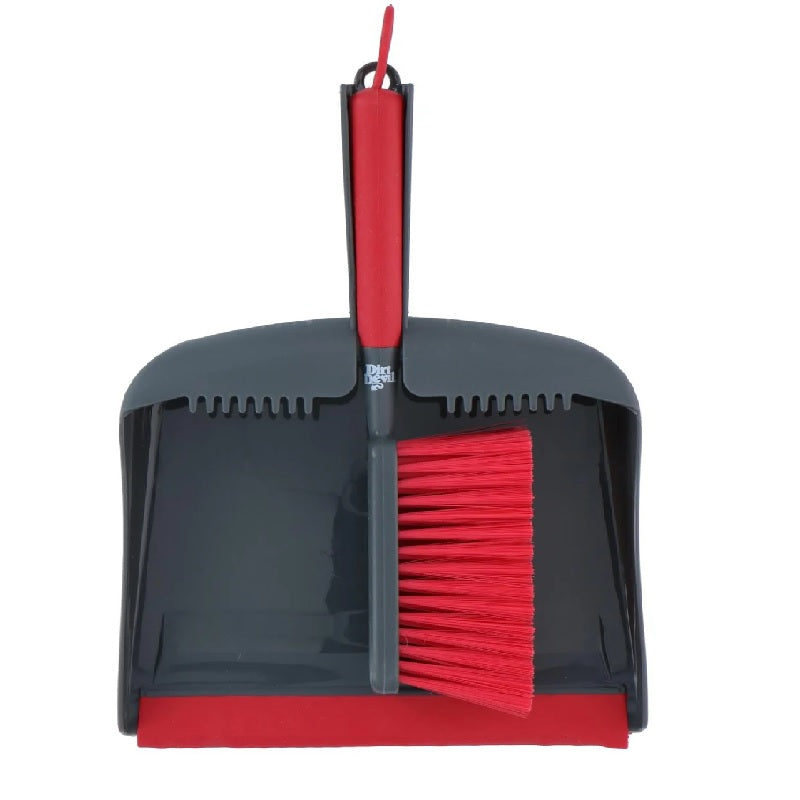 Dustpan and brush with hook, gray/red, normal