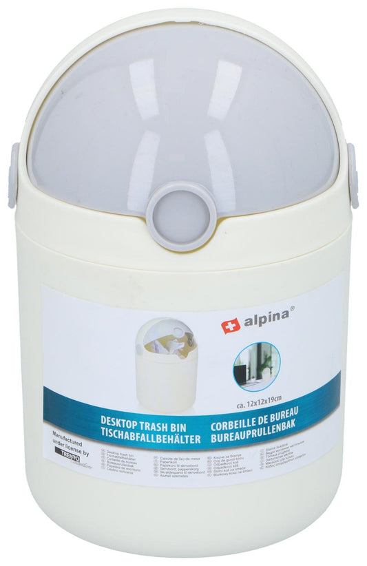 Cestino da Scrivania Bianco con Coperchio Basculante Alpina 12x12x19cm - Pattumiera Compatta