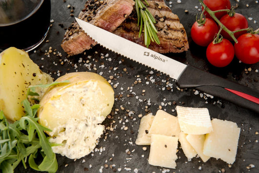 Set 6 Coltelli da Bistecca Alpina 23cm Acciaio Inox - Nero/Argento