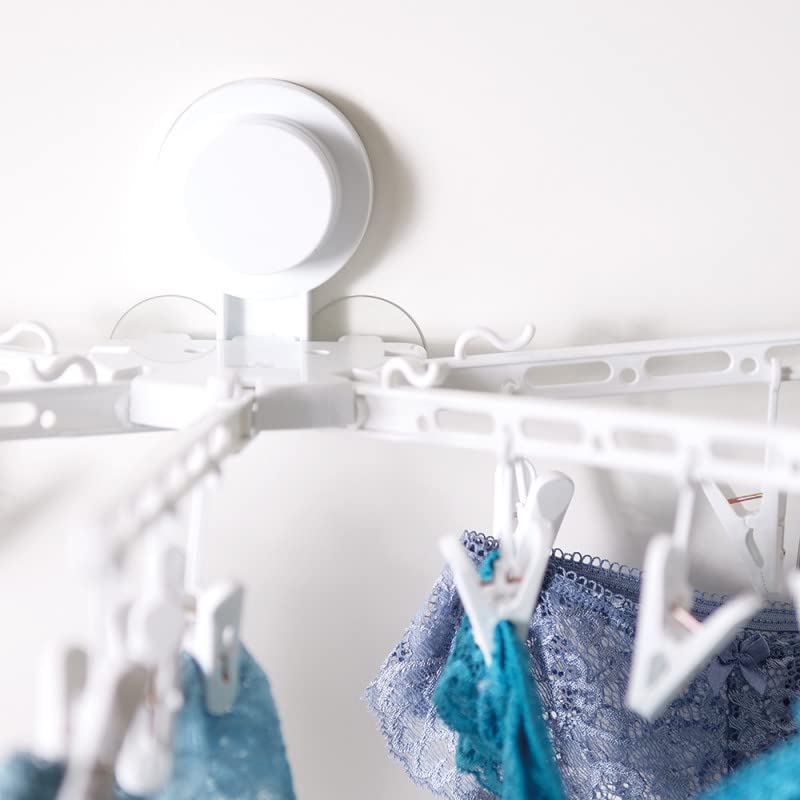 Space-Saving Carousel Clothes Drying Rack with Adhesive Suction Cup and 15 Clips
