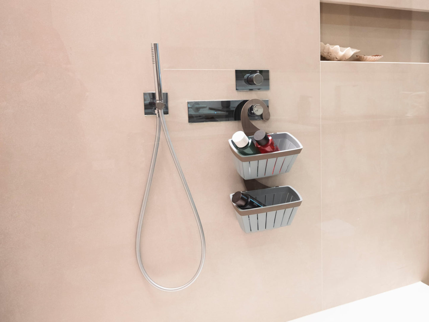 Ecoplast, Basket with Universal and Removable Hook, Can be Hung in Any Bathroom as a Shower Caddy, Made of Recycled Plastic, Eco-sustainable Item, Anthracite Color