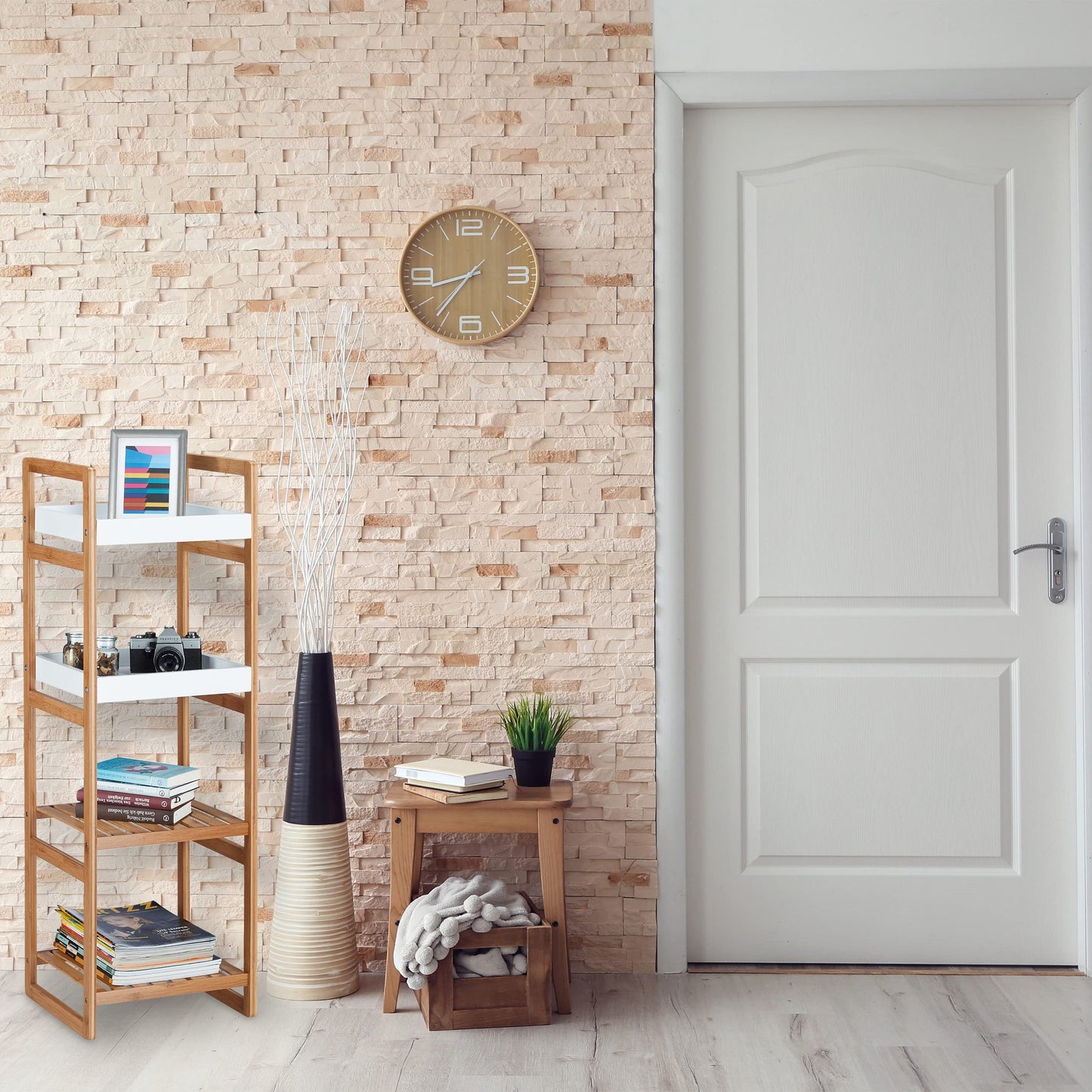 Scaffale Bambù 4 Mensole 110x36x33cm - Mobile Bagno Cucina Resistente Umidità