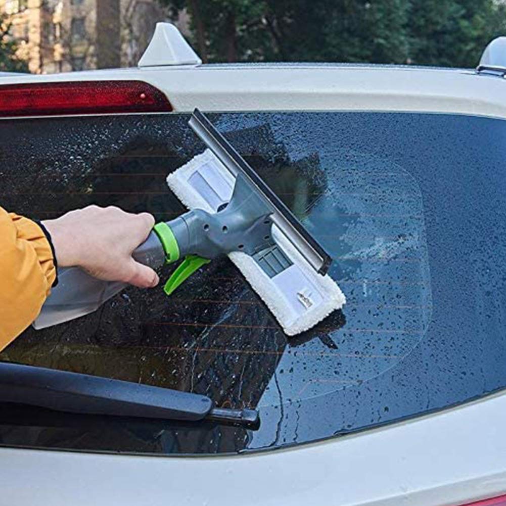 Window Cleaning Tool, BETOY 3-in-1 Multi-Purpose Window Cleaner with Built-in Sprayer and Microfiber Cloth for Cleaning Glass, Windows, Approx. 26.5x25.5cm (White)