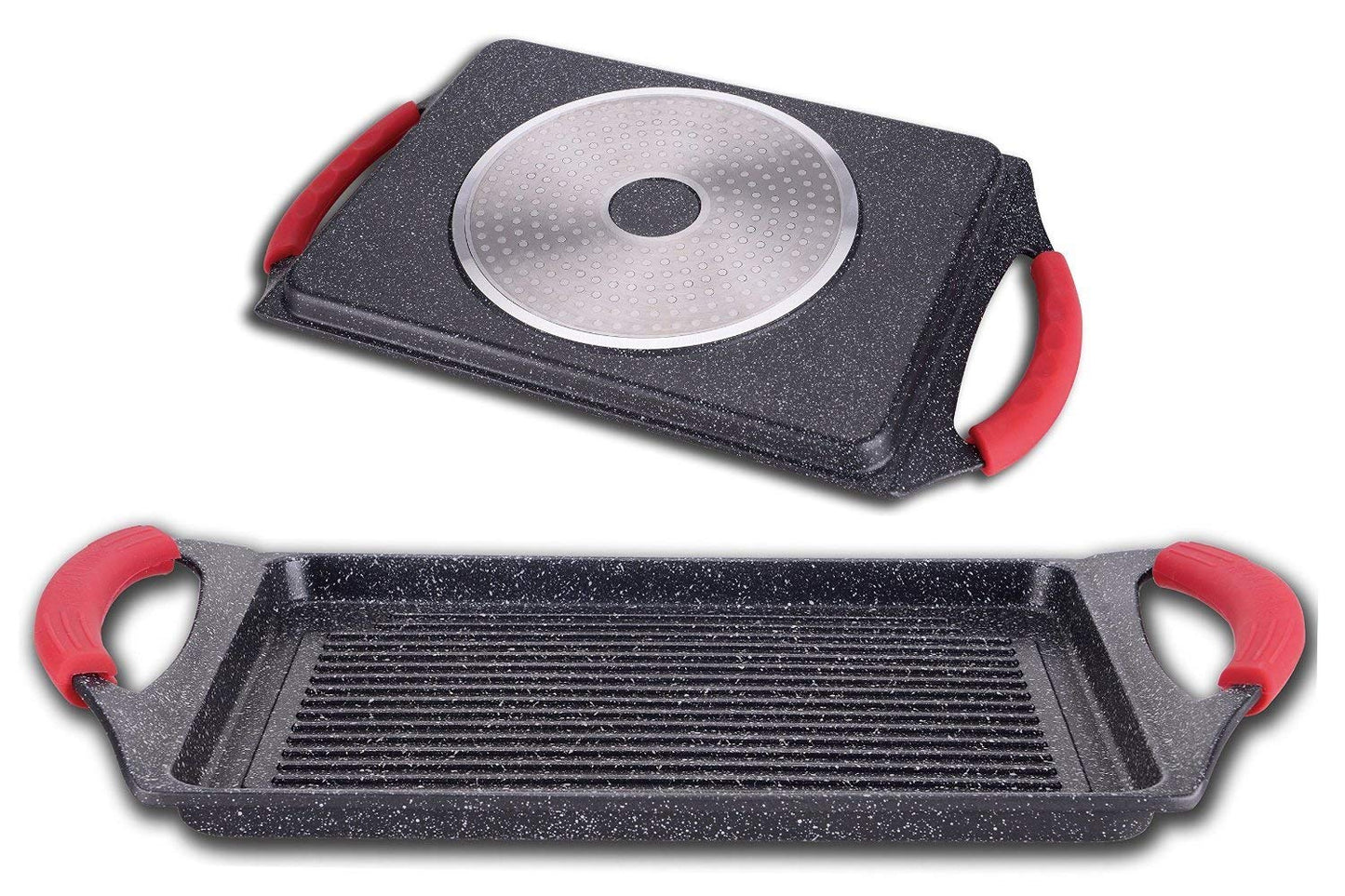 Frying pan, grill, black stone grill 46 cm volcanic stone coating, induction base