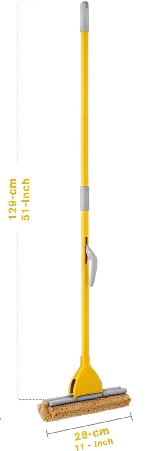 Spazzolone Lavapavimenti con Sistema a Leva, Spugna Ultra Assorbente cm.28, Ferro Verniciato Giallo, per Tutti i Tipi di Pavimento + 1 Ricambio Incluso