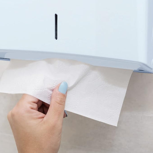 Distributore di Carta a Z, Dispenser da Parete per Salviette, Bianco, Portasalviette da Muro con Chiave di Sicurezza e Finestrella di fine scorta mm. 400 x 130 x 290. Capacita 600 Fogli
