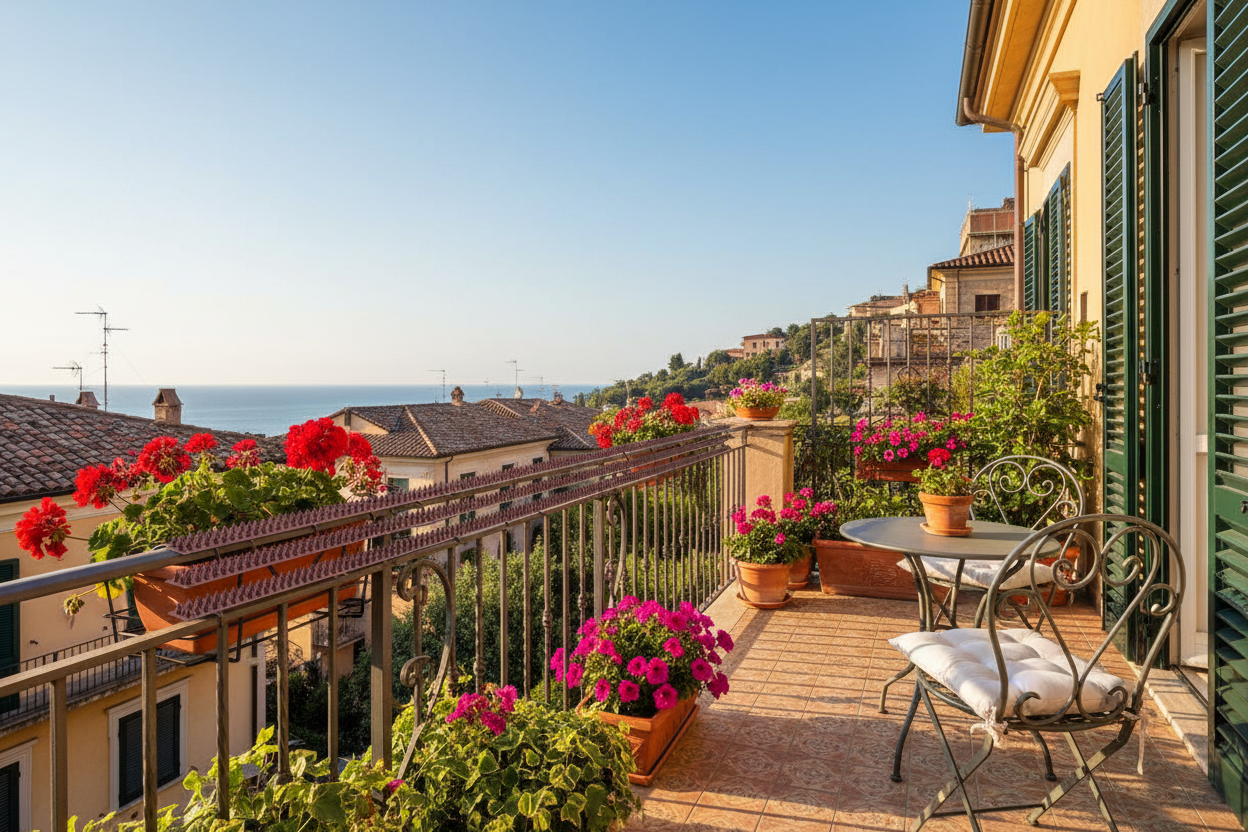 Balcone italiano con dissuasori installati