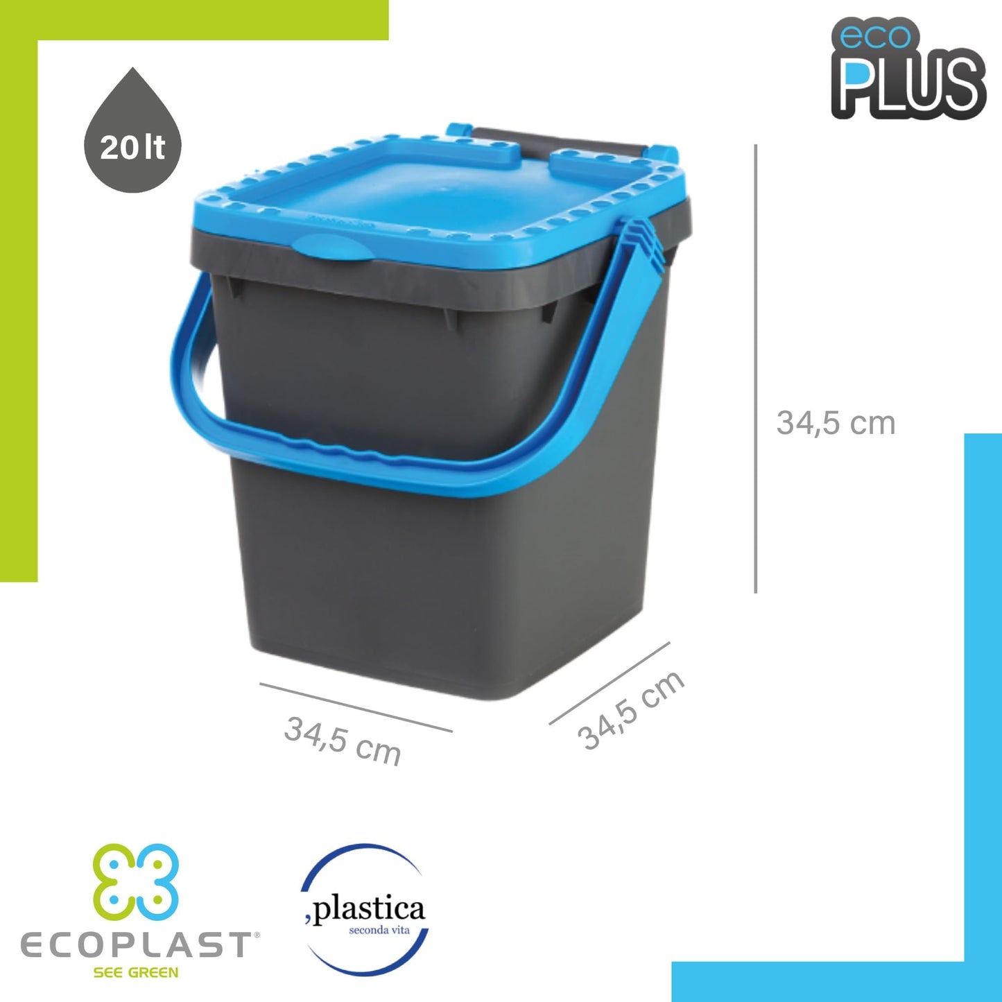 Ecoplast, Waste Separation Bin, Book-Type Opening, Flexible and Non-Deformable, Resistant to All Temperatures, Ideal for Indoor and Outdoor Use, 20 L Capacity, Made in Italy