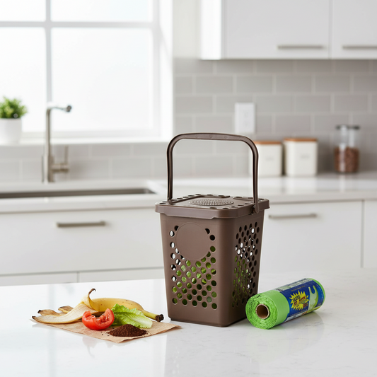 Kit Raccolta Umido Completo - Pattumiera Forata Ecoplast + Sacchi Biodegradabili 55x68cm - Set Organico Cucina