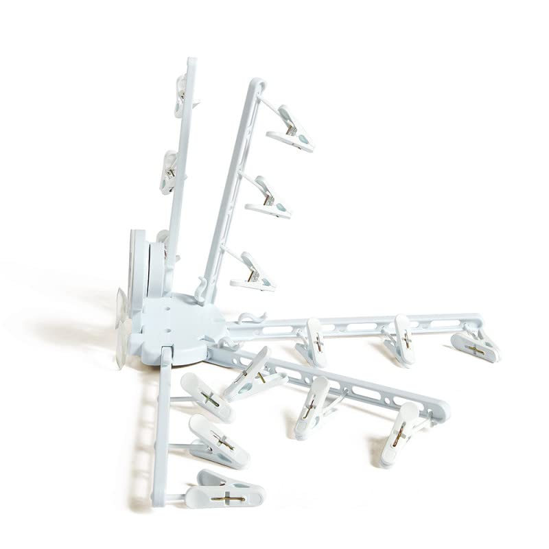 Space-Saving Carousel Clothes Drying Rack with Adhesive Suction Cup and 15 Clips