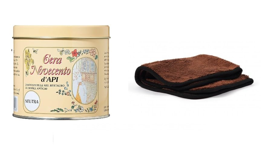 FercasaShop® Parquet Cleaning Kit, Wooden Floor Maintenance Set, 1 Novecento Neutral Beeswax 500ml, 1 Microfiber Cloth 40x40cm