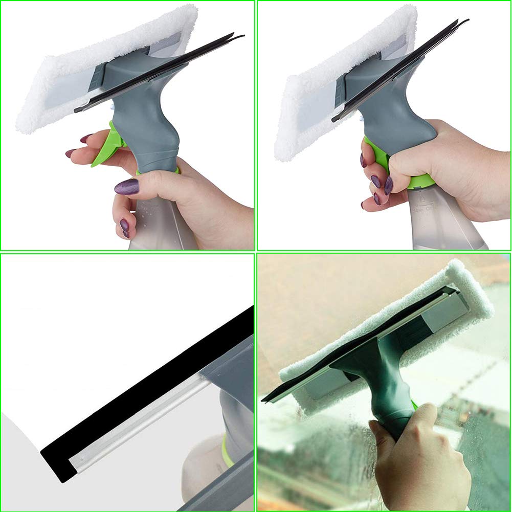 Window Cleaning Tool, BETOY 3-in-1 Multi-Purpose Window Cleaner with Built-in Sprayer and Microfiber Cloth for Cleaning Glass, Windows, Approx. 26.5x25.5cm (White)