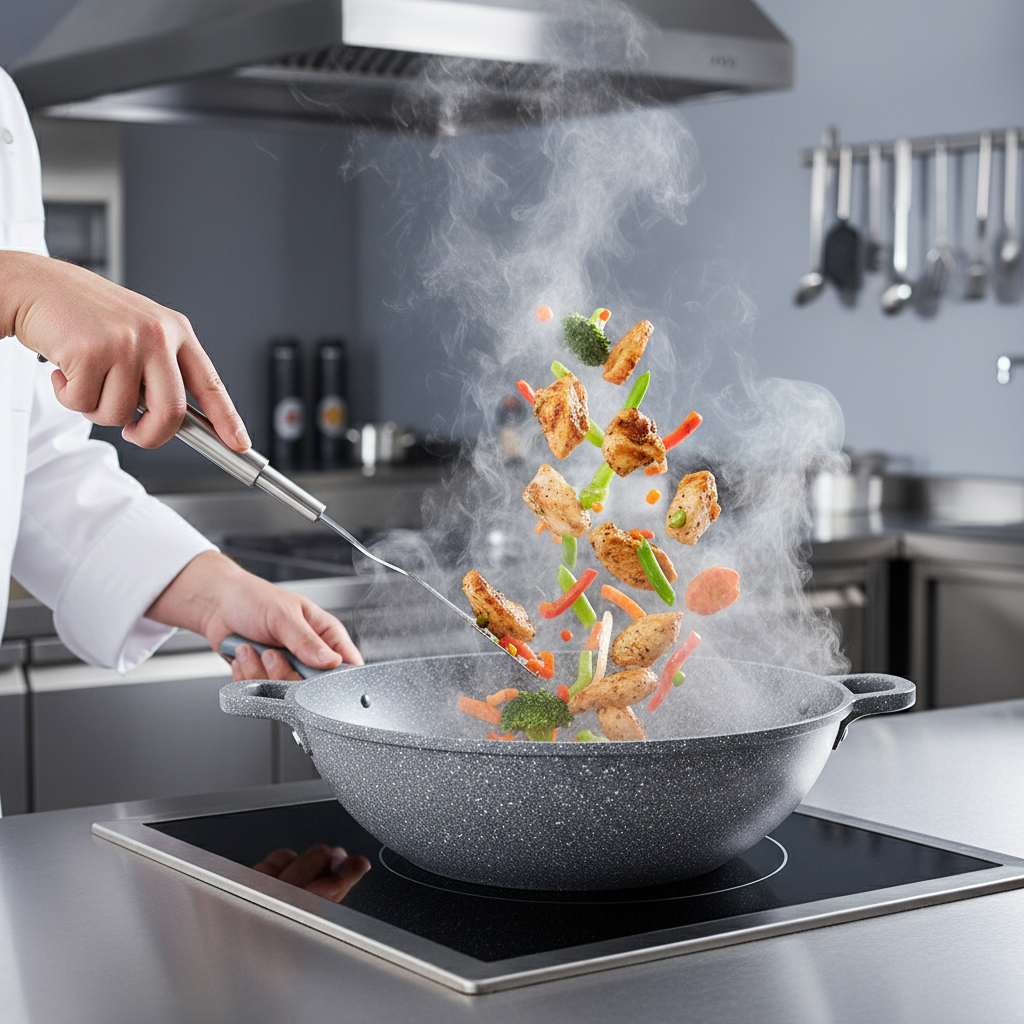 Chef che salta ingredienti nel wok