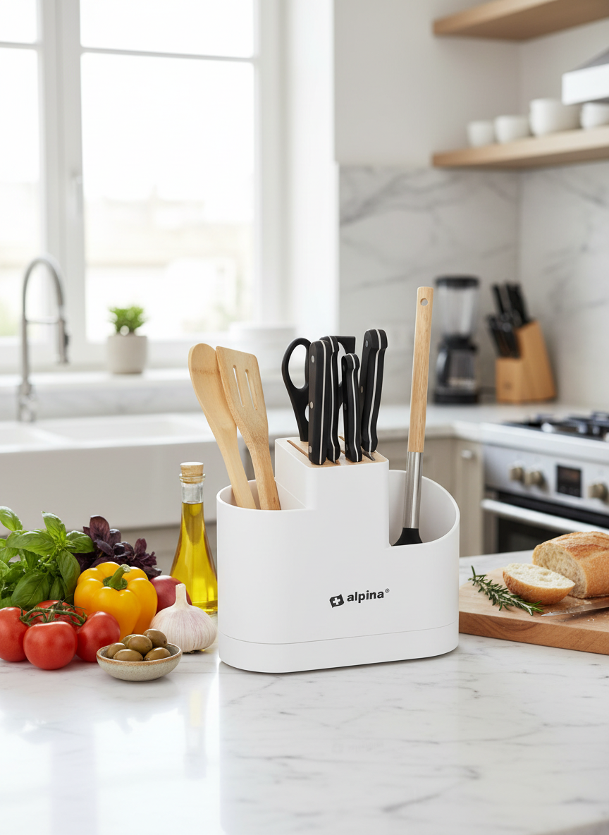 Cucina luminosa con ingredienti freschi