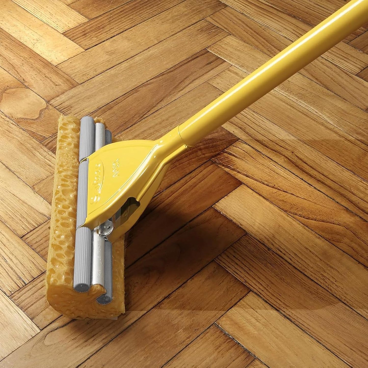 FercasaShop® Floor Mop with Lever System, Ultra-Absorbent Sponge 28 cm, Yellow Painted Iron, for All Floor Types + 1 Replacement Included