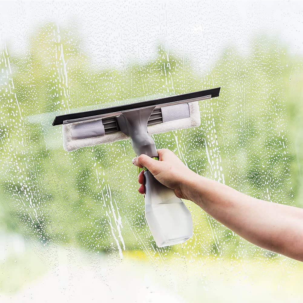 Window Cleaning Tool, BETOY 3-in-1 Multi-Purpose Window Cleaner with Built-in Sprayer and Microfiber Cloth for Cleaning Glass, Windows, Approx. 26.5x25.5cm (White)