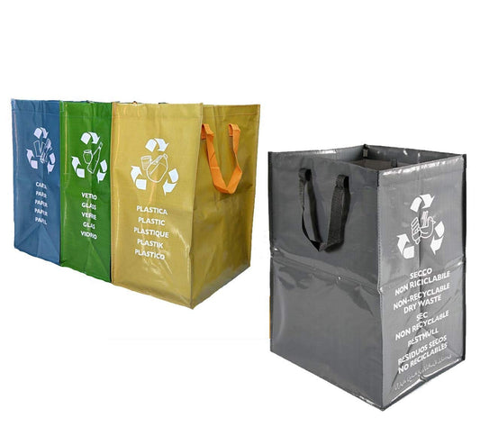 FercasaShop® Open Waste Bins for Indoor and Outdoor Use, Coloured Garbage Bins, Waste Containers, Recycling, Paper, Glass, Plastic + Free 62 Lt. Non-Recyclable Waste Bin