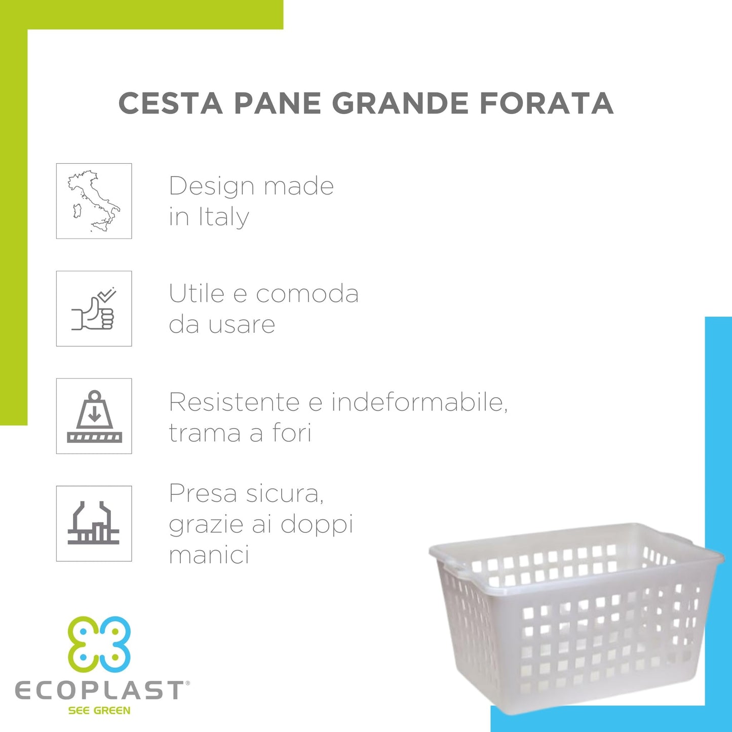 Ecoplast | Large Perforated Bread Basket, 100 L Capacity, Neutral Color, 77.5 x 53.5 x 40 cm, Made in Italy