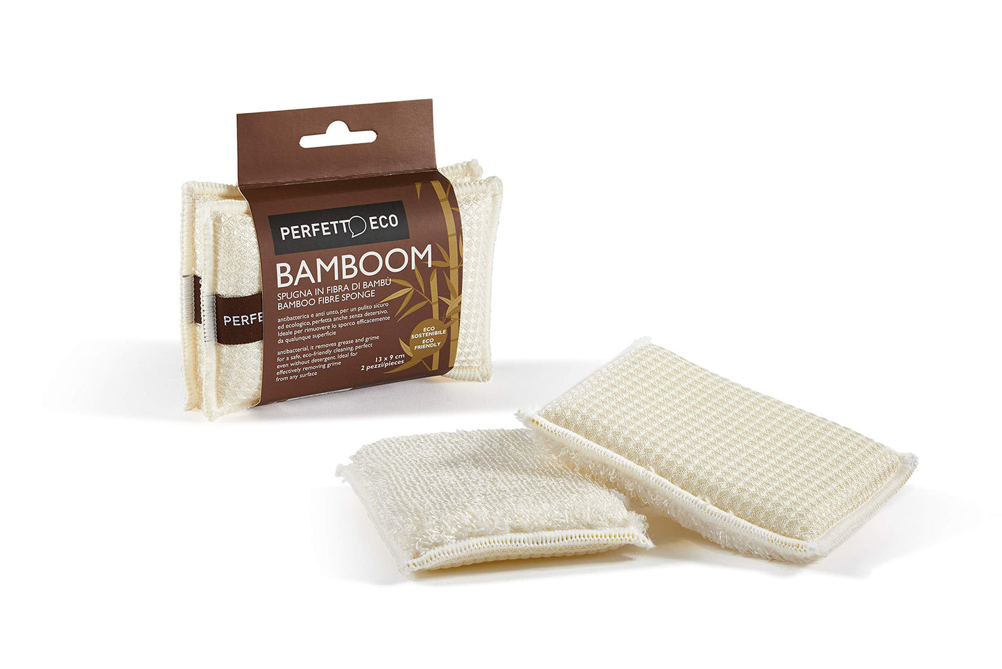 Eco Bamboom Sponge, Bamboo, Multicolored, 13 X 9 X 2.5 Cm, 2 units