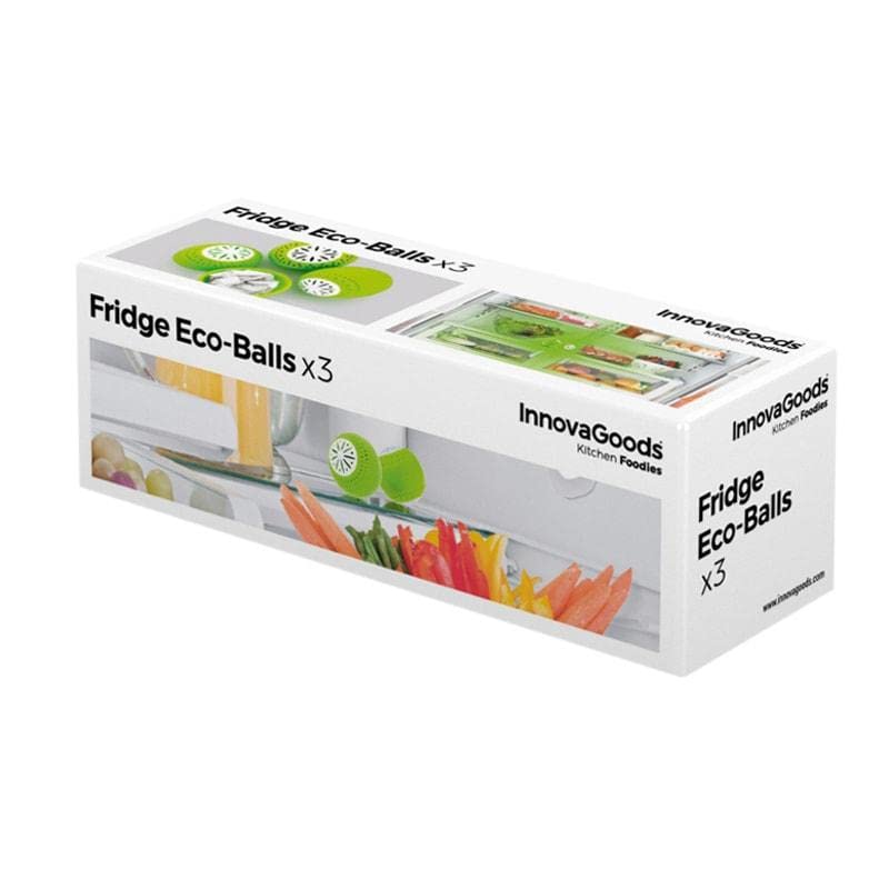 InnovaGoods - 3 boules écologiques pour réfrigérateur, prolongent la fraîcheur des aliments, neutralisent les odeurs, écologiques, ABS et charbon actif, jaunes, 5 x 5 x 5 cm