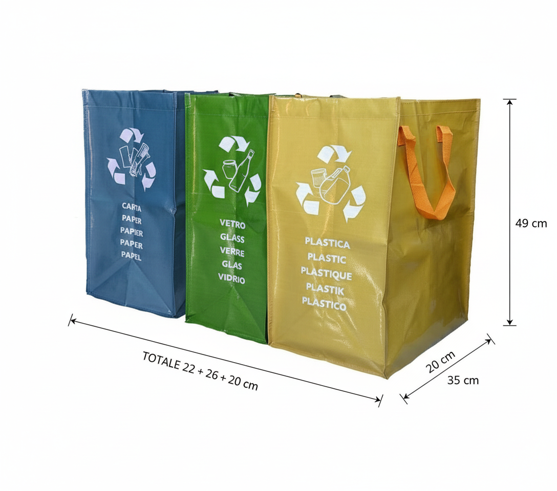 Dimensioni tris pattumiere colorate