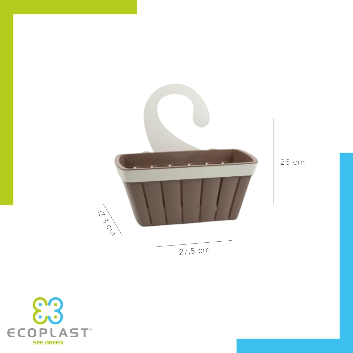 Ecoplast, Basket with Universal and Removable Hook, Can be Hung in Any Bathroom as a Shower Caddy, Made of Recycled Plastic, Eco-sustainable Item, Anthracite Color