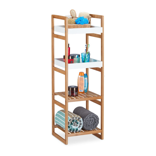 Scaffale Bambù 4 Mensole 110x36x33cm - Mobile Bagno Cucina Resistente Umidità