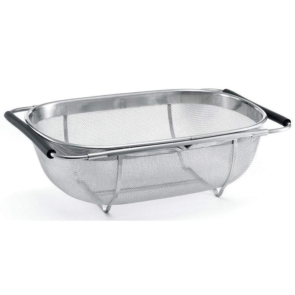 BAKAJI Expandable Colander Basket for Kitchen Sink Vegetable Fruit Washer in Stainless Steel with Extendable Handles up to 55cm Kitchen Accessories